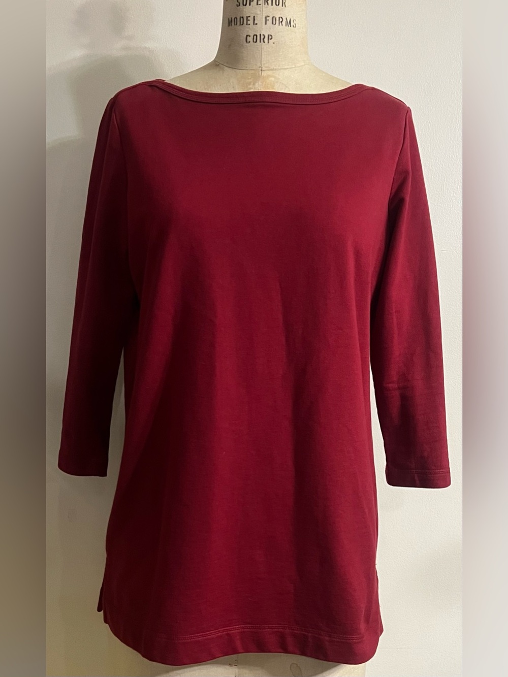 Lands’ End 3/4 Sleeve Boatneck Cotton Cranberry Knit Top Size 10-12